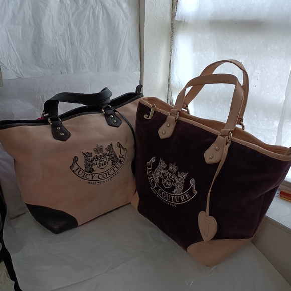 Two vintage Juicy Couture leather/ terry cloth large totes Rare Y2K
